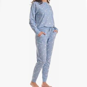 Splendid Women 2 Piece Lounge Set Henley Top Jogger Pant Blue-Stars Sz Lrg